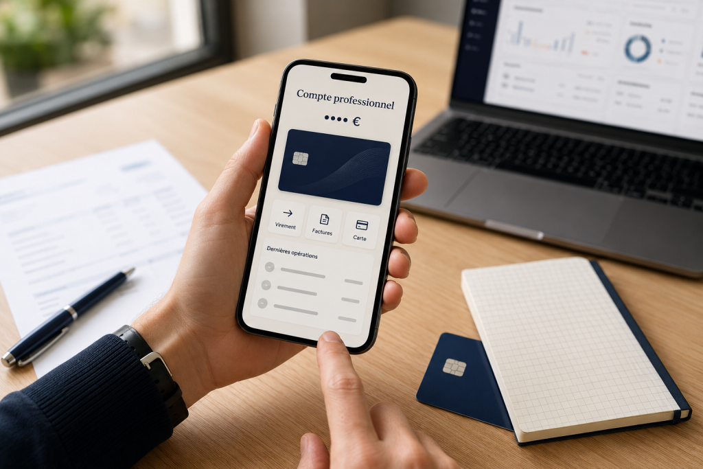 Personne consultant l'application de son compte professionnel en ligne sur son smartphone